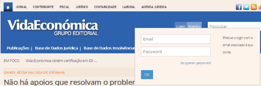 Acesso da Agenda Jurídica WEB 1. Aceder ao site www.vidaeconomica.pt e selecionar o canal AGENDA JURÍDICA. 2.