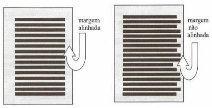 d) Alinhamento da margem direita: O alinhamento da margem direita não é obrigatório, mas por razões estéticas são aplicadas. Não se pode avançar além do limite estabelecido.
