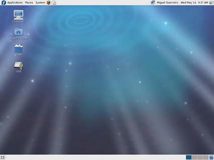 Isto é o desktop que verão depois de fazerem o Login, a semelhança da versão anterior (Fedora 8), o Wallpaper muda de