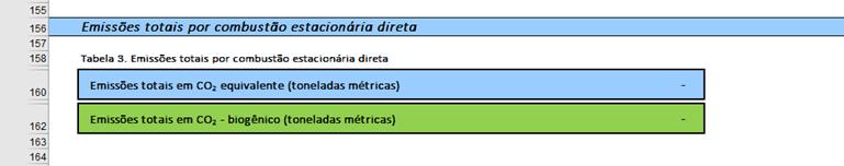 Ao final de cada categoria desses escopos, apresenta-se o total de emissões de GEE calculado automaticamente com base nos dados inseridos, incluindo o CO 2 - biogênico.