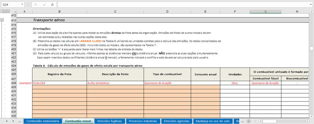 ser preenchidos em cada linha, selecionado a partir da lista da coluna D e informando os respectivos dados mensais OU anuais.