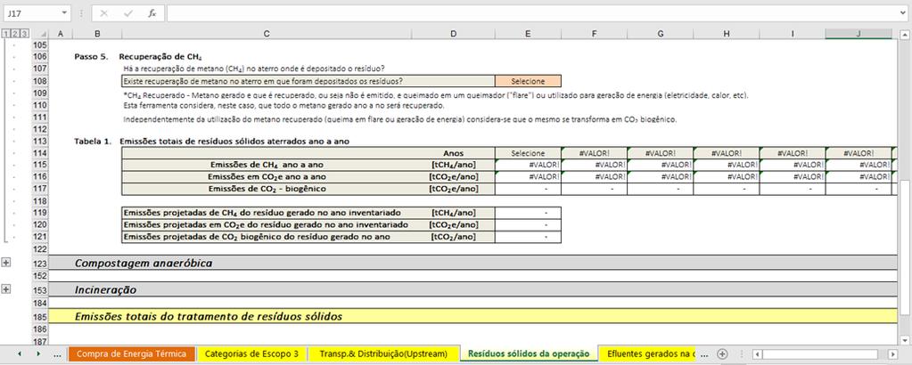 Figura 18 - Tela do Passo 5 da opção "Resíduos aterrados" na aba Resíduos sólidos da operação 6) Em Compostagem anaeróbica, no Passo