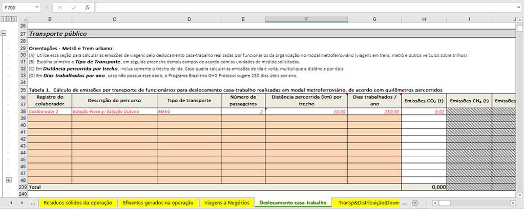 Metrô e/ou trem urbano: utilize os dados coletados na Tabela 1 (linha 35); Figura 25 - Tela de opção