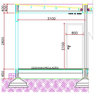 a vedação entre a sala de estar/cozinha/circulação e o quarto 2 (apêndice G) sendo de configuração e dimensões