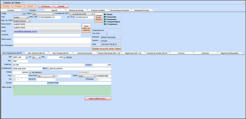 Como Cadastrar Clientes? FS01 Sistema: Futura Server Caminho: Cadastros>Cadastros>Clientes>F2 novo Referência: FS01 Versão: 2017.07.