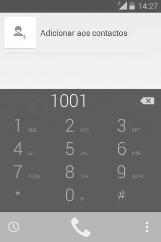 Para efetuar uma chamada internacional, toque sem soltar em para inserir "+" e depois insira o indicativo internacional do país seguido do número de telefone completo e, finalmente, toque em Chamar.