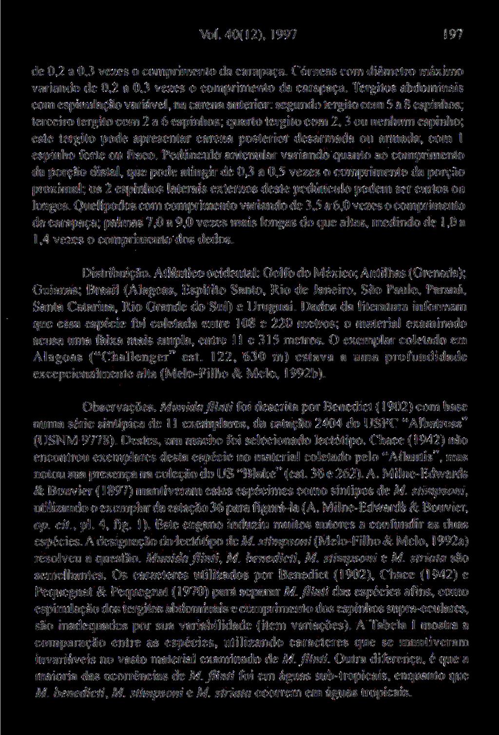 Vol. 40(12). 1997 1<J7 de 0.2 a 0,3 ve/.es o comprimento da carapaça.