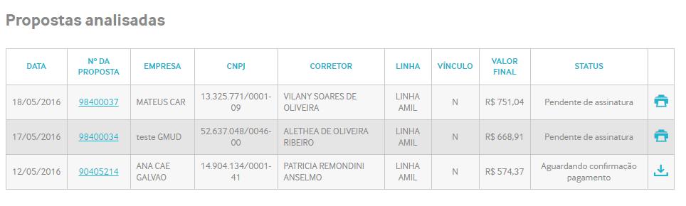 Pendente de assinatura: é necessário entregar a proposta física assinada na Amil; Contrato