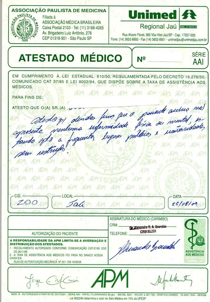 ATESTADO MEDICO (EXEMPLO) EXEMPLO DE ATESTADO MEDICO DO ASSESSORADO Exemplo de um atestado medico, falando que não