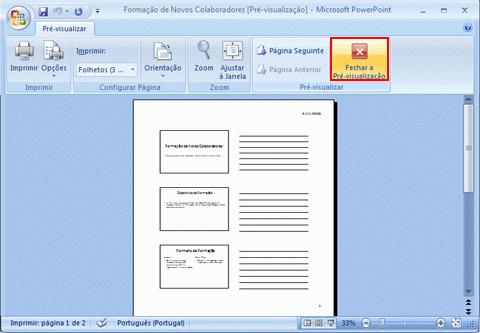 2. A janela Pré-visualizar é fechada e regressará