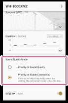 Definir o modo de ligação do BLUETOOTH (Modo de qualidade do som) Pode definir se pretende dar prioridade à qualidade do som ou estabilidade da ligação.