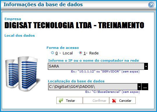 Em seguida ficará disponível a tela para configurar a localização da base. Na opção Forma de Acesso marque Rede.