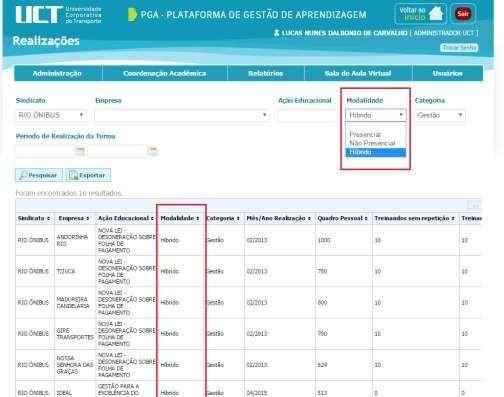 Docentes : filtros Docente e Disciplina incluídos.