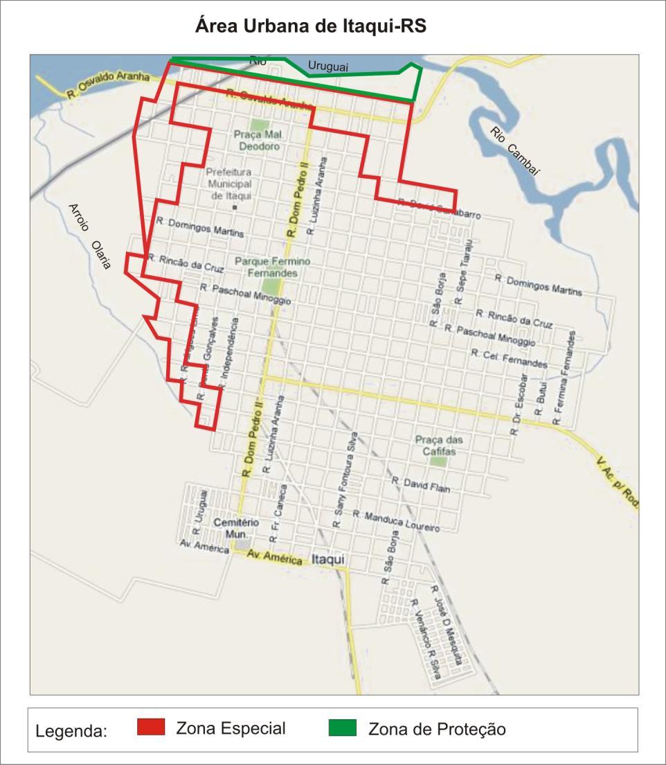 58 Figura 10: Zona Especial e Zona de Proteção da área urbana de Itaqui. Fonte: Plano Diretor de Desenvolvimento Integrado de Itaqui, 2007; Imagem Google Maps. Org.: SAUERE