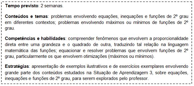 68 Figura 16: Diretrizes para Situação de Aprendizagem 4 Fonte: SÃO PAULO, Caderno do Professor Matemática, 2009, volume 2, p. 51.
