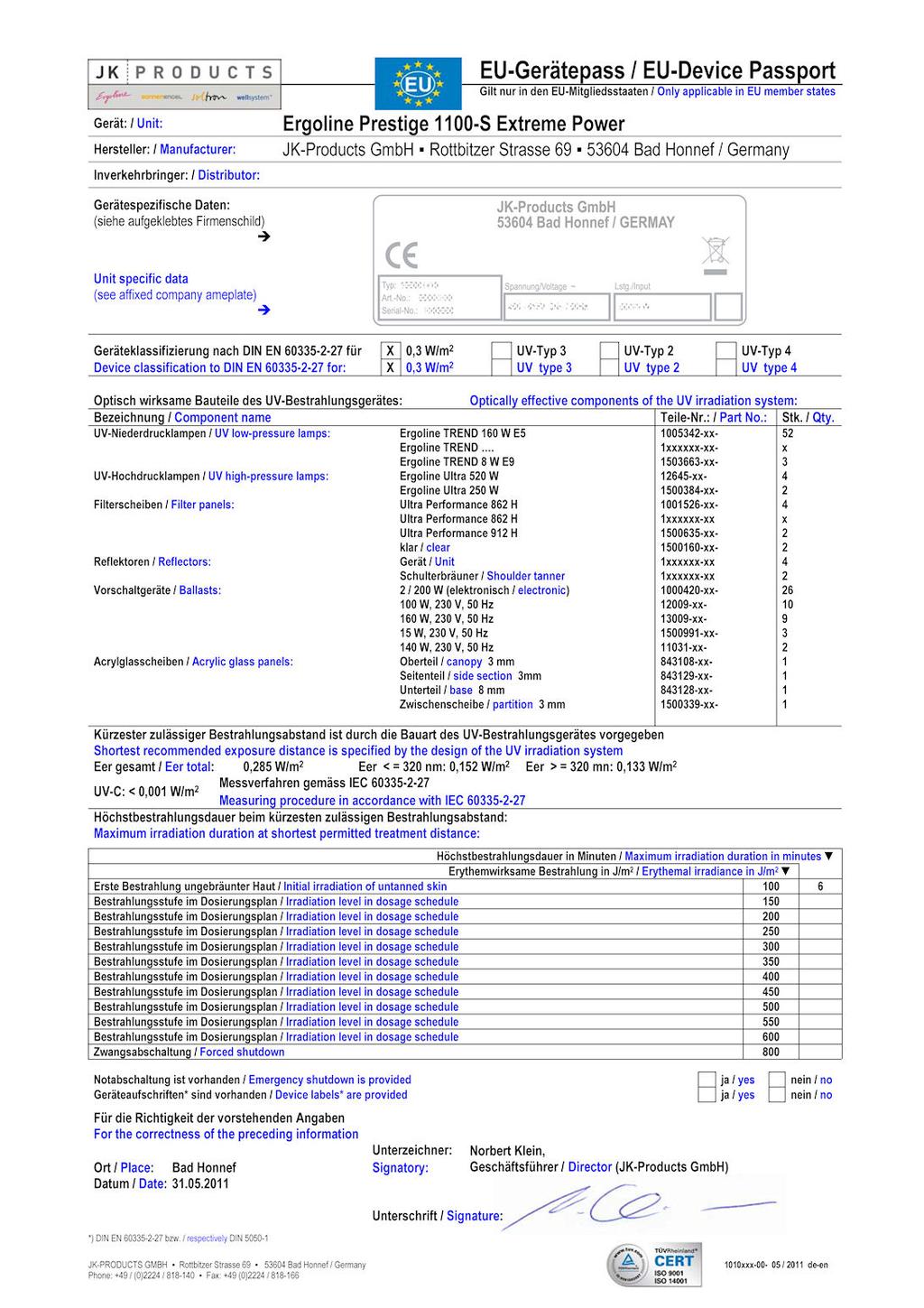 Manual técnico Dados principais do equipamento Fabricante: Equipamento / designação: Uso pretendido: Ano de aquisição (Data de compra): Colocação fora de serviço (Data): Complemente os dados