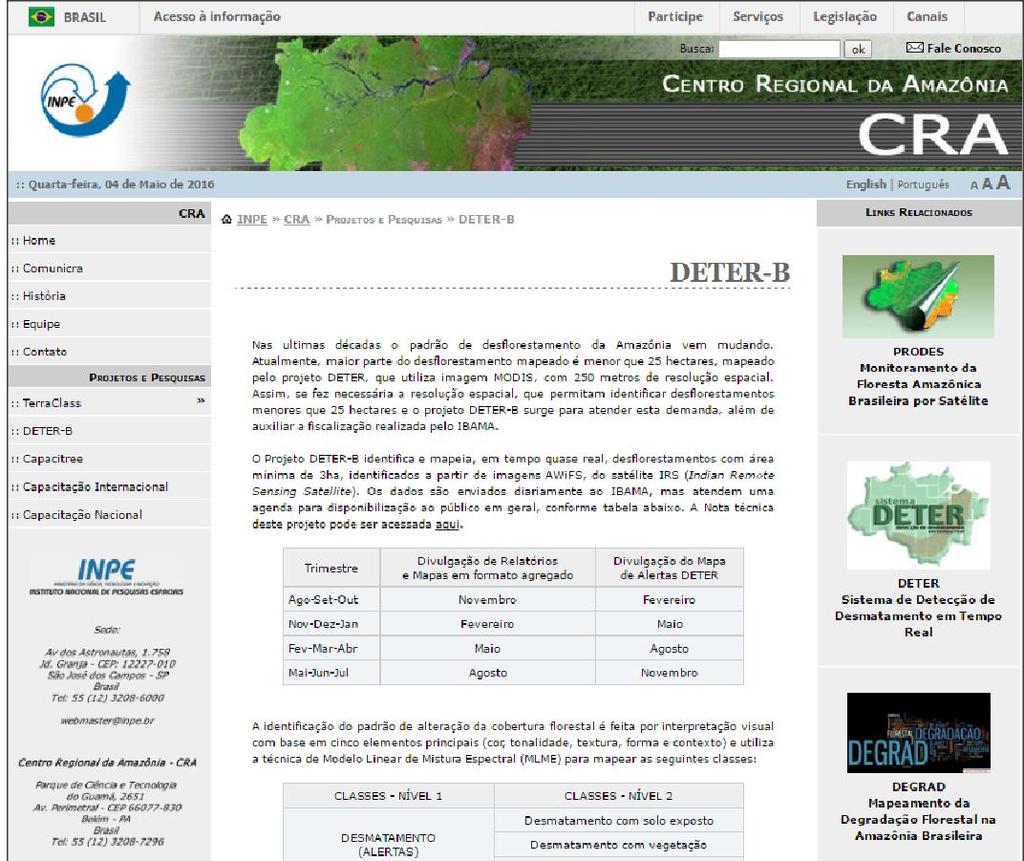 Divulgação dos Dados http://www.inpe.br/cra/ projetos_pesquisas/deterb.