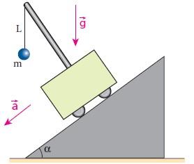 O pêndulo foi inclinado, em relação à posição de equilíbrio, num ângulo α e liberado. No momento, em que o pêndulo passa pela posição mais baixa, soltam o quadro, que, então, cai livremente.
