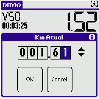 Neste caso o KM virtual é 1.52 mas olhando no Trip estamos no 1.61, com os botões Sobe e Desce para aumentar ou diminuir, e os botões 2 e 3, para navegar entre os números, ajusto o Km para 1.