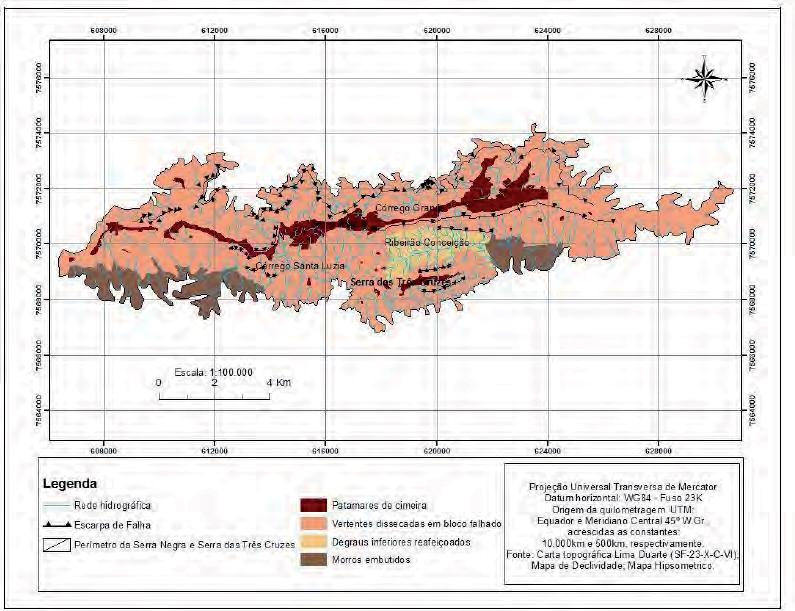 Figura 10. Compartimentação geomorfológica da área de estudo (extraído de Oliveira & Marques 2014).