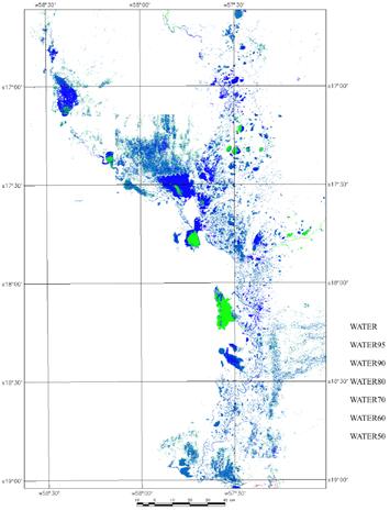 6º Simpósio de Geotecnologias no Pantanal, Cuiabá, MT, 22 a 26 de outubro 2016 Embrapa Informática Agropecuária/INPE, p. 429-432 parte oeste ao sul e do Taquari ao centro.