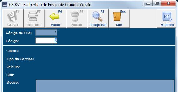 Reabertura de Ensaio de Cronotacógrafo Ao finalizar um ensaio e gerar a sua transmissão, pode haver necessidade de reabertura do ensaio para alteração de informações e nova transmissão.