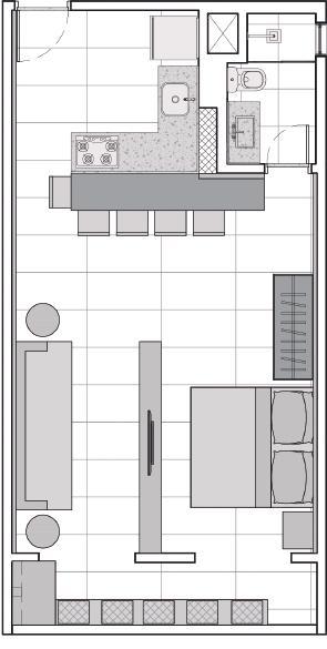 DE OLHO NA PLANTA AMBIENTES INTEGRADOS Para ganhar um grande espaço gourmet, foi necessário eliminar o lavabo e aumentar a cozinha.