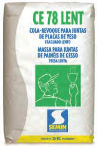 CE 78 LENT é uma massa em pó, especialmente concebida para o tratamento das juntas das placas de gesso, com bordos arredondados em conjunto com a banda de juntas.