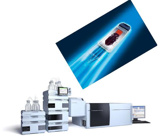 39 HPLC-Chip/MS e condições cromatográficas: - cromatógrafo líquido com bomba capilar - desgaseificador - instrumento Nanopump com desgaseificador - termostato - amostrador automático com