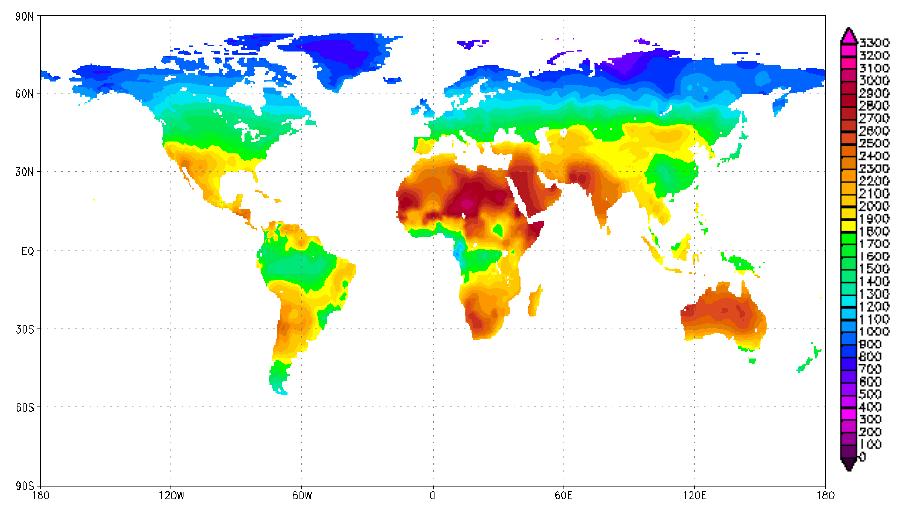 13 relação ao zênite 2 também influenciam bastante na intensidade de radiação solar recebida na superfície terrestre. Figura 2 : Radiação solar anual em superfícies horizontais em kw.h/m 2. [1] 2.1.2 Espectro solar O espectro de energia solar na superfície da Terra difere do espectro fora da atmosfera pelos mesmos motivos (efeitos da atmosfera) apresentados na seção 2.