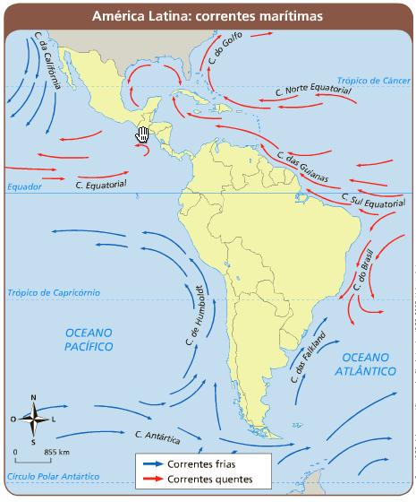 Fatores atuantes no clima da América Latina CORRENTES MARÍTIMAS Correntes frias