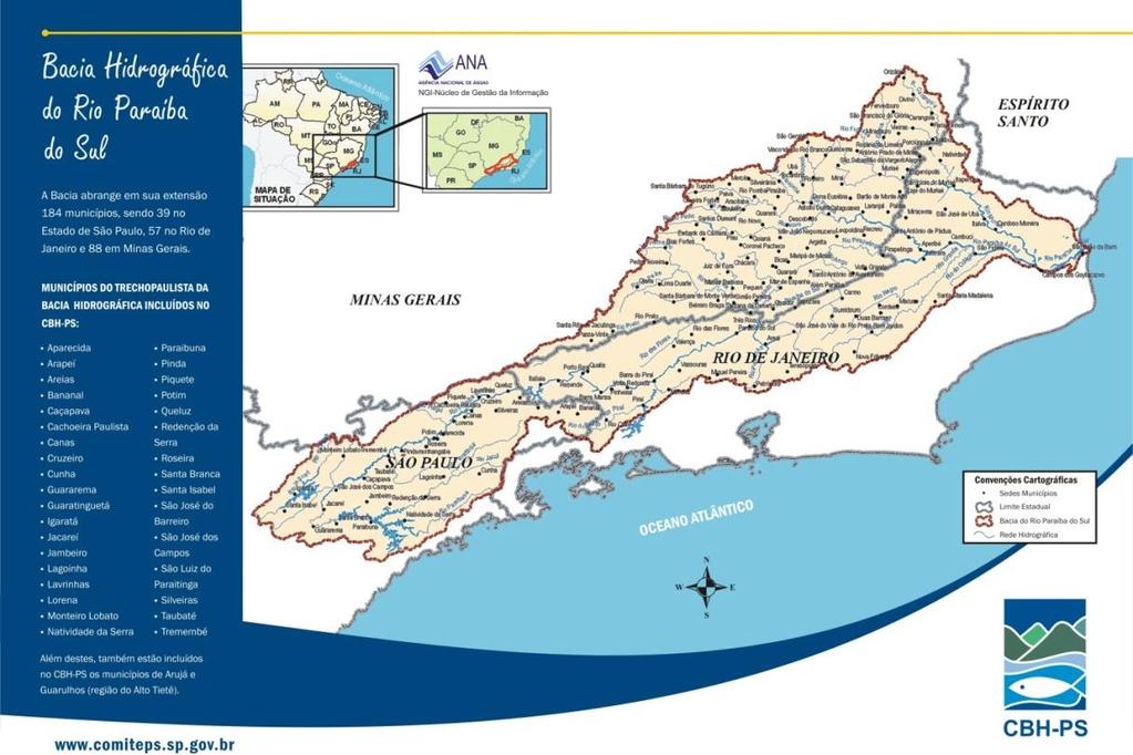 O vale do rio Paraíba do Sul distribui-se entre as Serras do Mar e da Mantiqueira, situando-se em colinas e montanhas de mais de 2.000 metros nos pontos mais elevados, e poucas áreas planas.