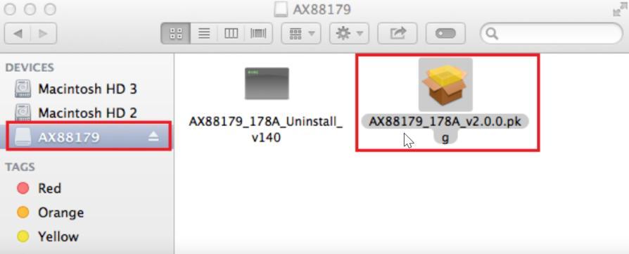 II-2. Mac OS Instalação do controlador 1. Clique em "AX88179_178A.dmg".