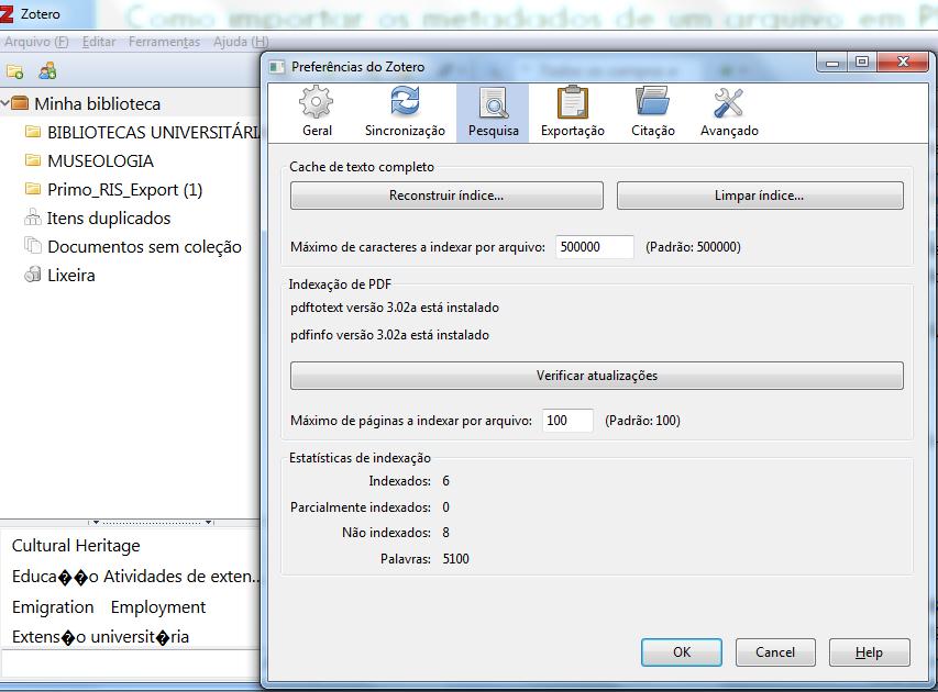 Como importar metadados de um arquivo PDF Instale a opção Indexação de PDF (Menu: Ferramentas