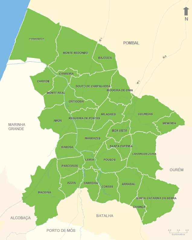 de comunicação, no sentido Norte/Sul a auto-estrada (IP1), onde surgem alguns centros urbanos de maior dimensão no eixo Lisboa e Porto com potencialidade que importa explorar, o IC2 (EN1) e a EN 109.