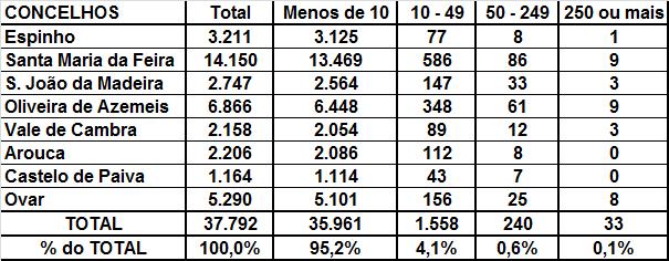 ESTRUTURA EMPRESARIAL POR CONCELHOS Nº de empresas por escalões de