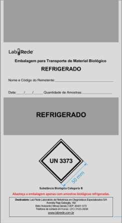 As embalagens primárias devem ser envoltas em manta absorvente e em seguida armazenadas nas embalagens secundárias fornecidas pelo Lab Rede de forma que, não se quebrem, perfurem e que seu conteúdo