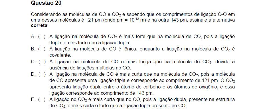 Molécula CO C = O Molécula CO 2 O = C = O Ambas são formadas por ligações covalentes, e a molécula do CO