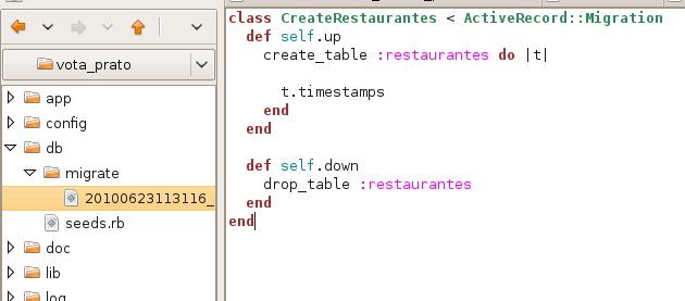 Sempre que executarmos a tarefa Generator -> model, o Rails se encarrega de criar uma migration inicial, localizado em db/migrate.