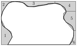 Figura 1: Exemplo de representação de um item não-convexo. de um recipiente irregular representado por um retângulo com seis defeitos.