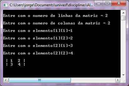 Exempl: O prgrama abaix cria e exibe uma matriz cm dimensões e valres definidas pel usuári.