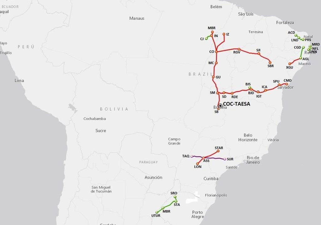 Cenário Sistema sob Responsabilidade do COC-TAESA: 38 subestações;