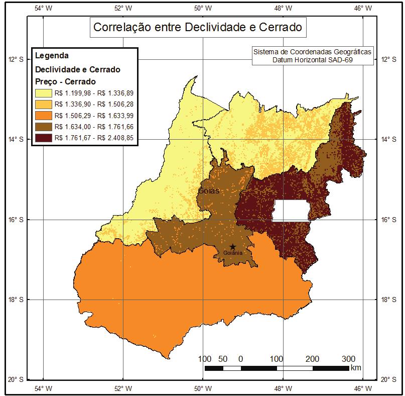 Figura 10 - Preço da terra para cerrado em Goiás em relação ao relevo.
