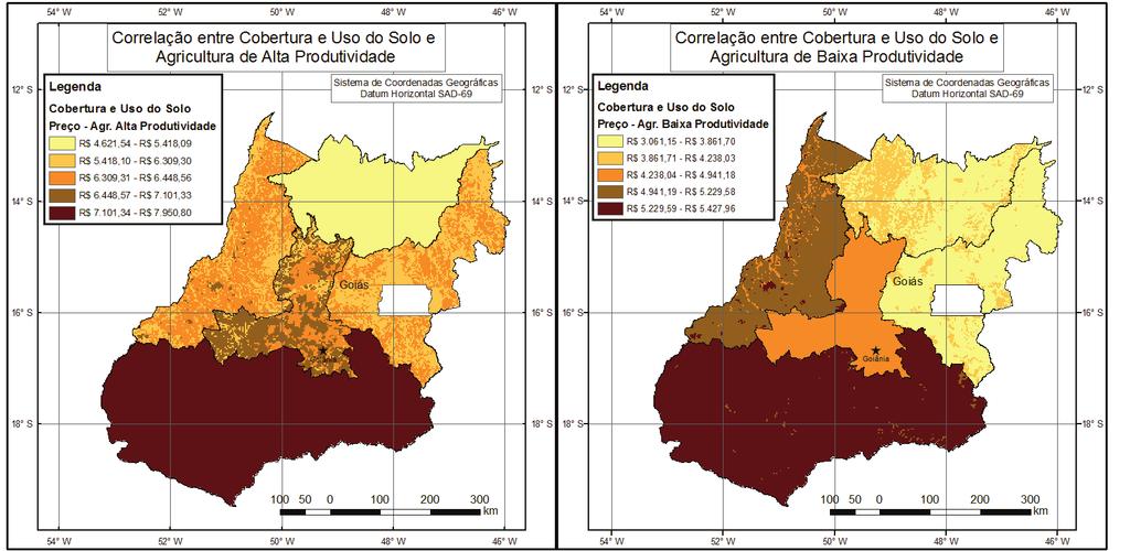 B G G 146 Análise do preço da terra no estado de Goiás Fábio Campos Macedo Figura 14 - Preço da terra para agricultura em Goiás em relação à cobertura e ao uso do solo.