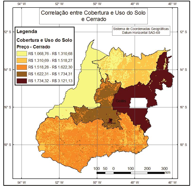 B G G 148 Análise do preço da terra no estado de Goiás Fábio Campos Macedo Figura 16 - Preço da terra para cerrado em Goiás em relação à cobertura e ao uso do solo.