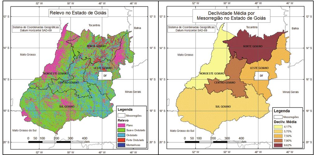 Figura 1- Goiás e suas mesorregiões (à esquerda) e cobertura e uso do solo (à direita). Fonte: SIEG - Base de dados.