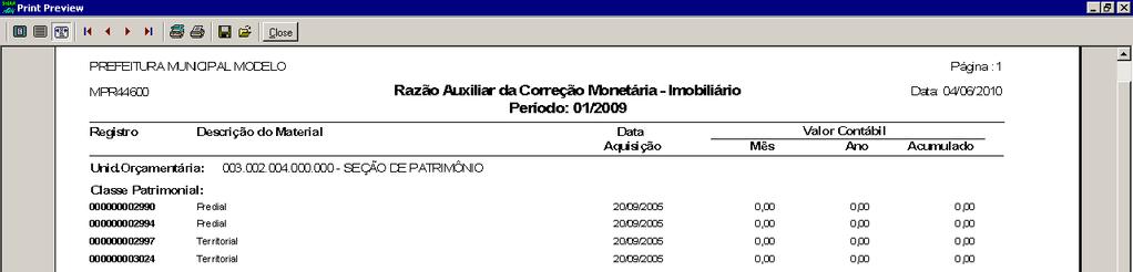 Figura 216 - Menu Patrimônio > Imobiliário > Relatórios Eventuais > Razão Auxiliar da Correção Figura 217 - Janela Razão Auxiliar da Correção Monetária Siga os passos do capítulo 2.1.6.4.