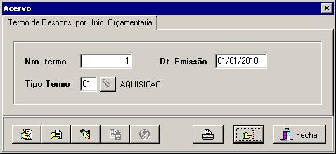 Para acessar o processo de termo de responsabilidade de acervo, vá até o menu Patrimônio > Mobiliário > Acervos > Termo de Responsabilidade.