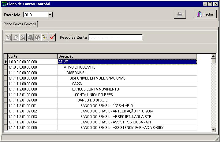 3 4 Figura 187 - Janela de Plano de Contas Contábil 3 Selecione o plano de conta que será vinculado ao bem selecionado anteriormente.