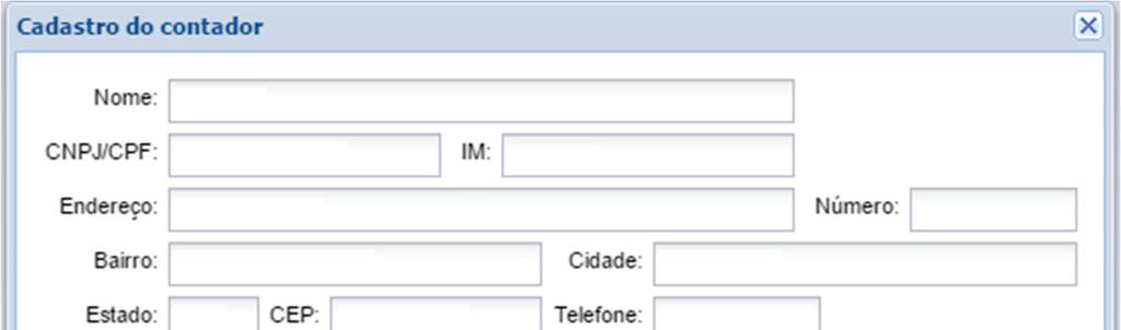 2. Manutenção 2.1. Cadastro do contador Esta ferramenta exibe as informações do Contador e se necessário, permite alterar o E-mail e a Senha.